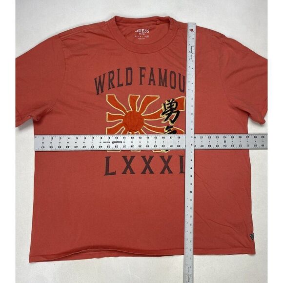 Guess World Famous Rising Sun Graphic T-shirt Men XXL Orange Short Sleeve - Picture 6 of 6